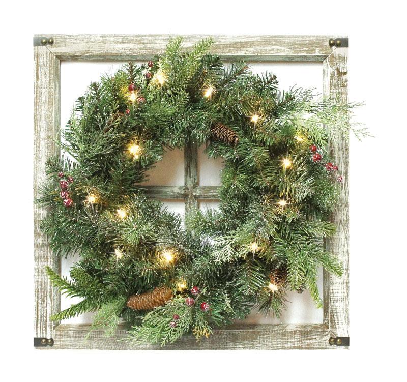 Celebrations  Prelit Green  Wreath  24 in. Dia. Warm White