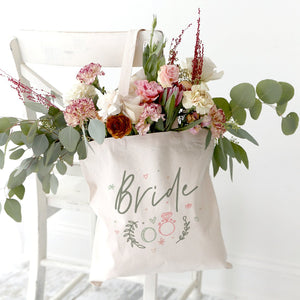 Floral Bride Wedding Cotton Canvas Tote Bag