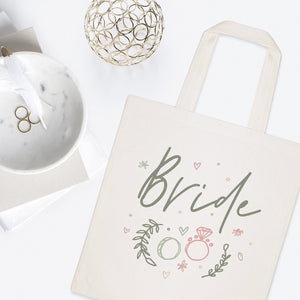 Floral Bride Wedding Cotton Canvas Tote Bag