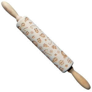 Christmas Rolling Pin Wooden Christmas Embossing
