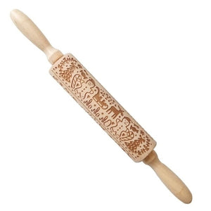Christmas Rolling Pin Wooden Christmas Embossing