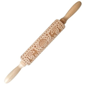 Christmas Rolling Pin Wooden Christmas Embossing