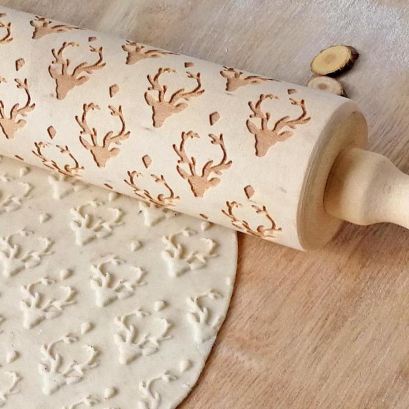 Christmas Rolling Pin Wooden Christmas Embossing