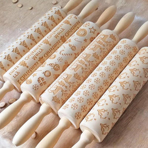 Christmas Rolling Pin Wooden Christmas Embossing