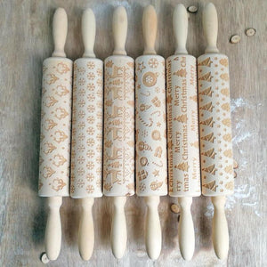 Christmas Rolling Pin Wooden Christmas Embossing