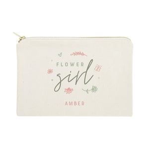 Floral Flower Girl Personalized Cotton Canvas Cosmetic Bag