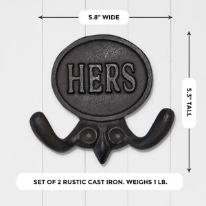 Set of 2 His and Hers Towel Hooks, 5.8"