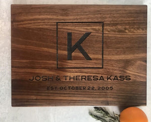 Modern Monogram Cutting Board - with Name and Established Date